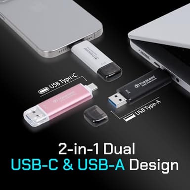 Transcend 256GB External SSD, Up to 1,050MB/s, Dual USB Flash Drive for iPhone&iPad&Mac, Windows&Android, Tablet&PC, Smart TV, USB 3.2 Gen 2 Thumb Drive Photo Stick, 2-in-1 Type C &Type A Memory Stick - Image 3