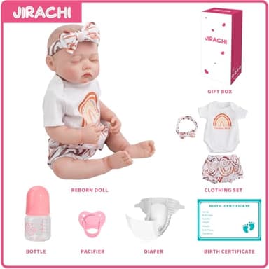 Jirachi Lifelike Reborn Baby Dolls, 18-Inch Adorable Real Life Full Body Vinyl Sleeping Baby Girl, Cute Realiatic Reborn Baby with Feeding Kits - Image 7