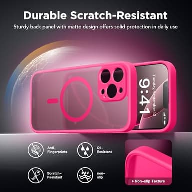 Magnetic for iPhone 13 Pro Max Case, Compatible with MagSafe,[Full Camera Protection][Privacy Screen Protector]Non-slip Matte Translucent Shockproof Phone Cover for iPhone 13 ProMax(Hot Pink) - Image 4