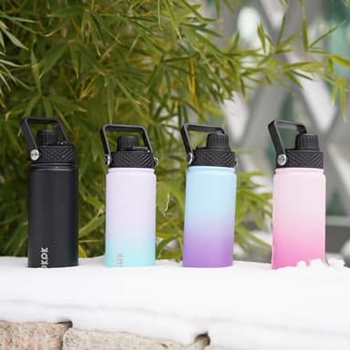 BJPKPK 2 Pack Insulated Water Bottles with Straw Lids, 22oz Stainless Steel Metal Water Bottle with 6 Lids, Leak Proof BPA Free Thermo, Cups, Flasks for Travel, Sports (Blossom+Ocean) - Image 6