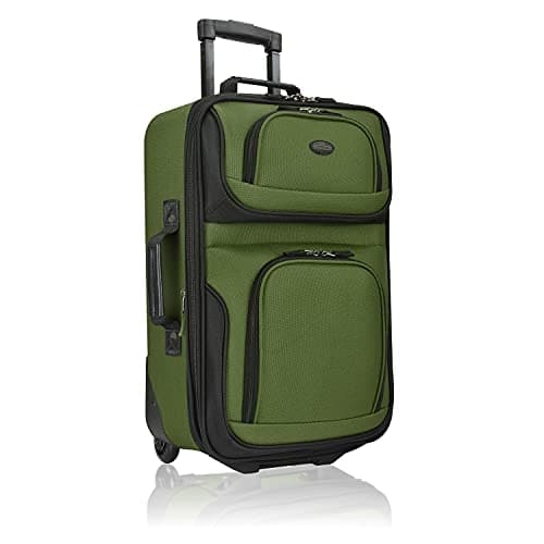 U.S. Traveler Lightweight Rolling 20" Carry On Luggage Softside Suitcase, Green, 2-Wheel Single - Image 1