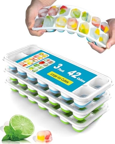 Ice Cube Trays for Freezer - 3 Pack 42 Cubes, Easy to Release Silicone Ice Trays with Spill-Resistant Lids, Reusable Ice Tray,Stackable and BPA-Free, Perfect for Cocktails, Drinks,and Ice Coffee - Image 1