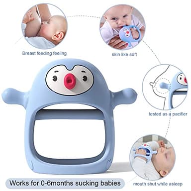 Smily Mia Baby Teething Toys for 0-6Months, Teethers for Babies 3-6Months | Penguin Teether | Hand Teether |Teething Mittens for Teething Relief, Baby Pacifier |New Born Essentials, Light Blue - Image 3