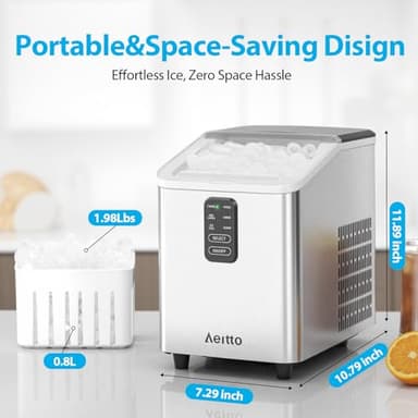 Aeitto Ice Maker Countertop 26lbs/24H, Ice Machine 8 Ice Cubes Ready in 6 Mins, 2 Sizes of Bullet Ice Portable Ice Makers with Basket & Scoop, Auto Self-Cleaning for Home/Kitchen/Office Stainless - Image 6