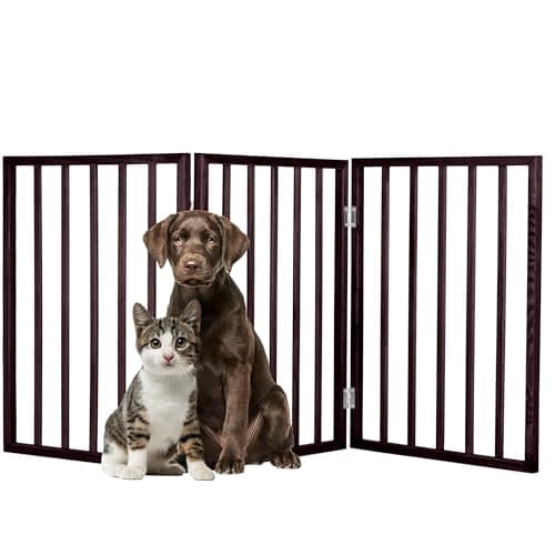 3-Panel Indoor Foldable Dog Fence for Stairs, Hallways, or Doorways - 54x24-Inch Wood Freestanding Dog Gates by PETMAKER (Brown) - Image 1