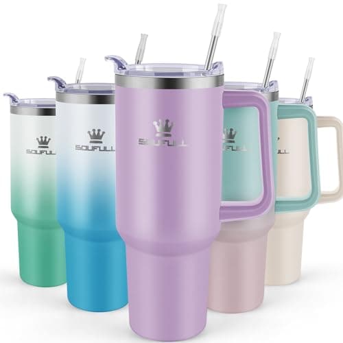 40 oz Tumbler with Handle and Straw Lid, 100% Leak-proof Travel Coffee Mug, Stainless Steel Insulated Cup for Hot Cold Beverages, Keeps Cold for 34Hrs or Hot for 10Hrs, Dishwasher Safe (LightPurple) - Image 1