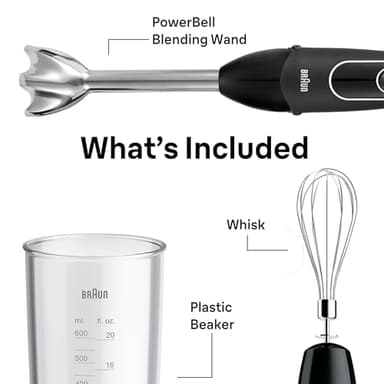 Braun MultiQuick 5 Immersion Hand Blender with Dual Speed + Turbo and Patented Technology, 350W - Includes Beaker and Whisk, Black, MQ505 - Image 8