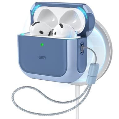 ESR for AirPods 4 Case, Compatible with AirPods 4th Generation Case (2024) (USB-C), Compatible with MagSafe, Drop Protection Cover with Lanyard, Magnetic Lid Lock, Orbit Hybrid Series, Blue - Image 1