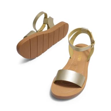 DREAM PAIRS Women’s One Band Ankle Strap Buckle Flat Sandals,Size 6,Gold/Pu,ELENA-5 - Image 6