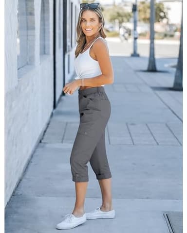 GRAPENT Womens Summer Outfits Elastic Waist Pants for Women Women Pants Casual Women’S Capris Grey Cargo Pants Woman Travel Utility Cargos High Waisted Color Dark Gray Large Size 12 Size 14 - Image 7