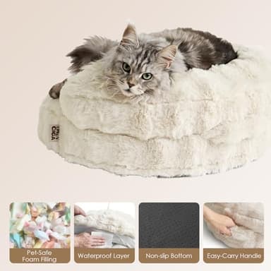 EHEYCIGA Small Dog Bed and Cat Couch for Puppy and Kitten - Fluffy Faux Rabbit Fur Pet Sofa with Washable Removable Cover, Waterproof and Non-Slip, 23 Inch Cream - Image 5