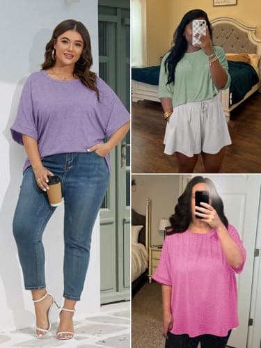 ATHMILE Womens Oversized T Shirts Summer Tops Spring Casual Loose Fit Workout Short Sleeve 2025 Beach Vacation Gray Purple - Image 5