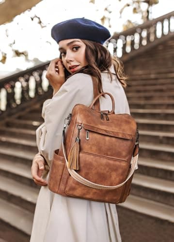 Shrrie Vegan Leather Laptop Backpack for Women 15.6 inch Work Backpack Fashion Travel Backpack Purse for Travel College Work - Image 2