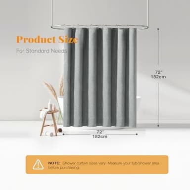 BTTN Grey Fabric Shower Curtain, 230GSM Linen Textured Heavy Duty Cloth Shower Curtain Set with Hooks, Waterproof Neutral Weighted Hotel Luxury Decorative Shower Curtains for Bathroom(Gray, W72xH72) - Image 7