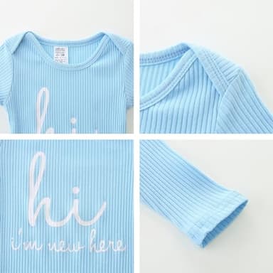 Bibimom Infant Boy Clothes 0-3 Months Knit Round Crew Neck Snap Closure Blue Romper - Image 4