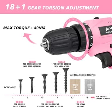 Pink 21V Cordless Drill Set for Women,Power Cordless Drill with Battery and Charger,Lightweight Complete Womens Tool Kit for House,Pink Tools Set with Electric Drill Driver for Home Office Repair - Image 4