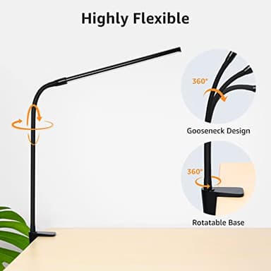 Lepro Clip on Desk Lamp LED Reading light Dimmable USB Small Clamp Lamp with 3 Color Modes 10 Brightness, Adjustable Flexible Gooseneck Table Light for Bed Headboard, Nail, Home Office,Computer(Black) - Image 6