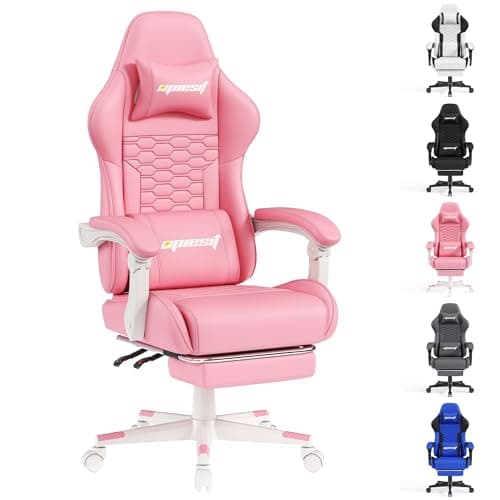 Opiesit Gaming Chair, Computer Gaming Chairs with Footrest, Linkage Armrests and Lumbar Support, High Back Ergonomic Office Chair for Adults, Big and Tall Desk Chair(Pink) - Image 1