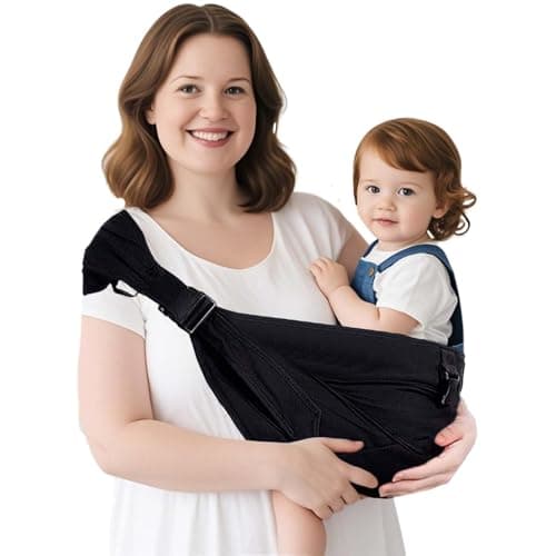 Plus Size Baby Sling Carrier - Baby Carrier Extended Adjustable Design for Larger Kids, Breathable Anti-Slip Support up to 45 lbs, ASTM Certified (Plus-Black)