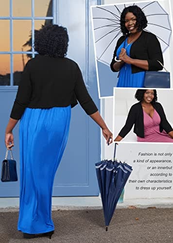 AusLook Plus Size Bolero Shrugs for Summer Dresses 3/4 Sleeve Black 4X Open Front Knit Lightweight Coat Cropped Tops Shawls and Wraps Cardigan Dressy Sweater Clothes - Image 5