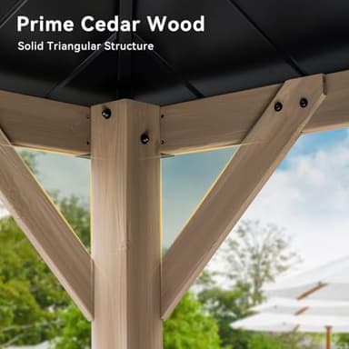 Aoxun 10' x 12' Outdoor Wood Gazebo, Hardtop Gazebo Permanent Wooden Pavilion with Galvanized Steel Double Roof, for Patio, Garden, Deck, Cedar Wood - Image 7