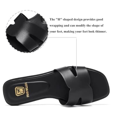 Women's Flat Sandals Dressy Comfortable Slide Sandals Fashion Square Open Toe Slip On Beach Sandals for Summer - Image 3