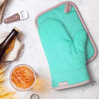 Coziselect Oven Mitts and Pot Holders Set, 4-Piece Heat Resistant Kitchen Set with Pocket Style Hot Pads & Silicon Non-Slip, Quilted Insulated Oven Gloves for Baking, BBQ, Grilling (Assorted Colors) - Image 4