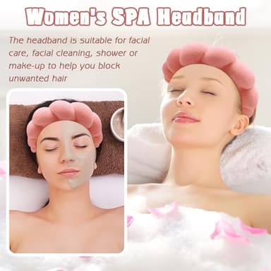 Zkptops Spa Headband for Washing Face Wristband Set Sponge Makeup Skincare Terry Cloth Bubble Soft Get Ready Hairband for Women Girl Puffy Padded Headwear Non Slip Thick Hair Accessory(Orange Pink) - Image 3