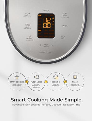 CUCKOO Rice Cooker 6 Cup Uncooked / 12 Cup Cooked, Modern Fuzzy Logic Rice Cooker Small with Delay Timer & Keep Warm Setting, Versatile Food Steamer for Cooking, Non-Stick Inner Pot, Gray (CR-0675FG) - Image 4