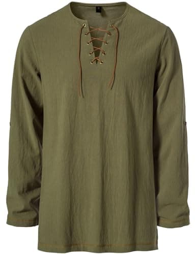 JEMITOP Men's Renaissance Costume Retro Lace Up Shirts for Pirate Viking Medieval Vampire Halloween Cosplay Without Belt Army Green XXL - Image 4
