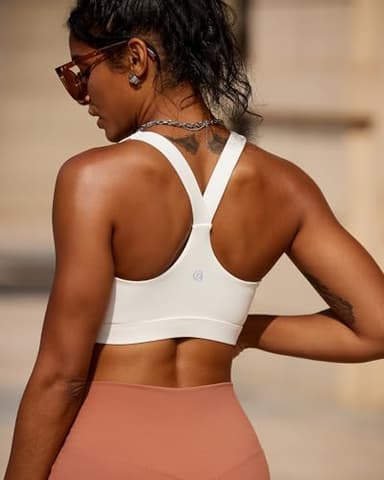 RUNNING GIRL Sports Bras for Women High Support,Racerback Workout Bra Moulded Cup High Impact Sports Bra for Women Large Bust(WX3046 White L) - Image 4