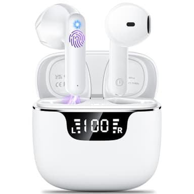 Wireless Earbuds, Bluetooth 5.4 Headphones with 42H Ultralight Ear Buds,Bluetooth Earbuds with 4 ENC Noise Cancelling Mics, HiFi Deep Bass Dual LED Display USB-C, Waterproof Earphones for Android iOS - Image 1