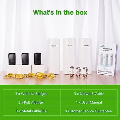 AdaLov 3PCS Wireless Bridge Kit, Gigabit Point to 2 Points Outdoor WiFi Bridges for 3Km Long Range Network Expansion, 5.8G High Speed WiFi to Ethernet CPE with 1000Mbps LAN Port for Garage, Barn, Farm - Image 7