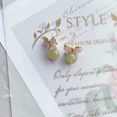 LOOYUUPEE Natural Hetian Jade Bow Earrings, Dainty Green Real Jade Charm Pendant Jewelry Studs, Handmade Ear Stud Earrings Hoop Earrings for Women (925 Sterling Silver with Gold Plated) - Image 7