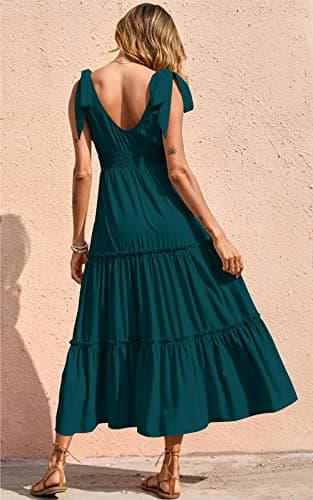 PRETTYGARDEN Women's Cross Neck Summer Sleeveless Tiered Maxi Dress Beach Tie Strap Smocked Long Dresses Pleated Sundress (Blue Green,Small) - Image 5