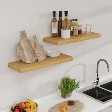 Fun Memories 24 Inch Floating Shelves for Wall, 9.3 Deep Wall Shelves for Home Decor & Storage, 24x9.3x1.5 Large Wooden Shelf with Heavy-Duty Bracket, Deep Shelf for Kitchen, Living Room, Oak Color - Image 6