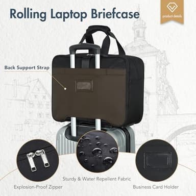 Lekebobor Rolling Laptop Bag - Laptop Briefcase on Wheels for Women/Men Fits Up to 15.6Inch Rolling computer Bags Water Resistant for Travel Work and Business (Black) - Image 7