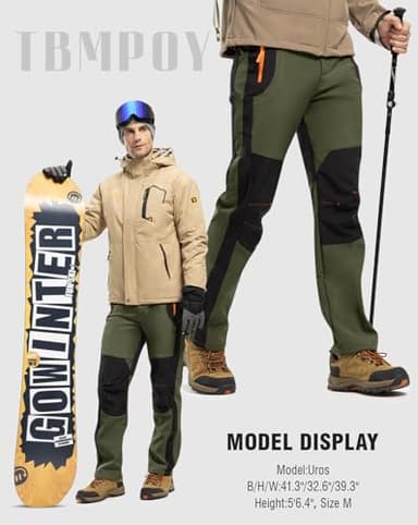 TBMPOY Men's Snow Ski Hiking Pants Waterproof Winter Fleece Lined Pants Camping Skiing Ice Fishing Pants with Belt 02 Thick Green S - Image 7
