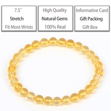 QOGIR Citrine Bracelet - Stone of Wealth Bracelet for Women Men - Handmade Natural Gem Stone Beaded Stretch Elastic Healing Bracelets 6mm - Image 3