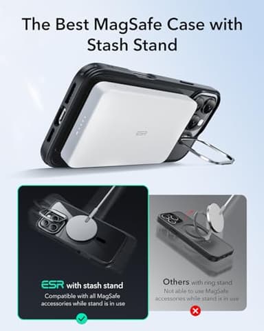 ESR for iPhone 16 Pro Max Case, Compatible with MagSafe, Military-Grade Protective Case, Built-in Stash Stand Phone Case, Scratch-Resistant Back Cover, Classic Series, Clear Black - Image 4