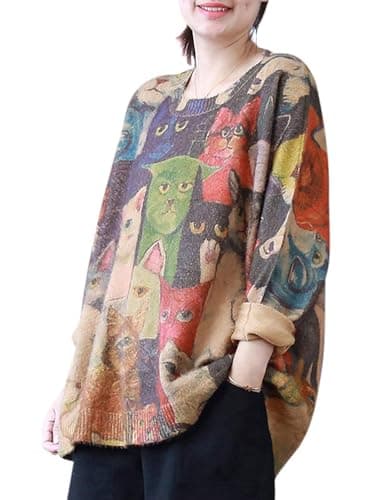 YESNO Women Christmas Sweater Graphic Printed Oversized Pullover Sweaters Casual Loose Knit Tops XL S01 CR01 - Image 1