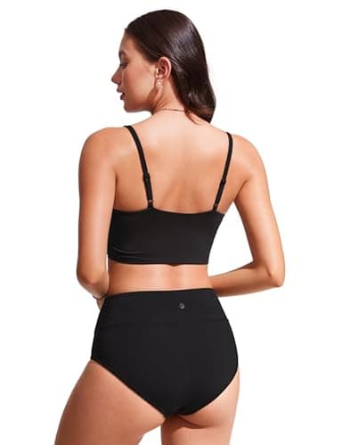 CRZ YOGA Women's Bikini Top Cropped V Neck Adjustable Spaghetti Straps Swimsuit Padded Athletic Bathing Suit Black Medium - Image 2