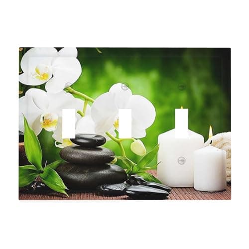 Modern Zen Giclee Wall Art Spa 3-Gang Triple Toggle Decorative Light Switch Plate Cover Massage Treatment Wall Plate Standard Size Wallplate Electrical Device Outlet Cover 6.7x 4.8 IN - Image 1