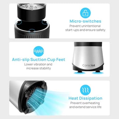 Consciot CB08 11-Piece Blender for Kitchen and Personal Size, Blend Shakes and Smoothies, Frozen Drinks, Baby Food, Spreads & More, 3 Portable To-Go Cups & 2 Spout Lids & 1 Solid Lid, 900 Peak Watts - Image 5