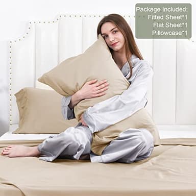 David's Home 100% Rayon Derived from Bamboo Cooling Sheets Set,Luxury Silky Soft Breathable for Hot Sleeper, 16" Deep Pocket Sheets with Pillowcase for Spring Summer,Twin,Khaki - Image 4