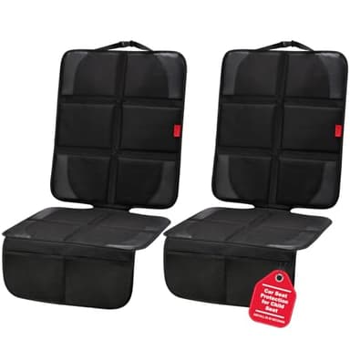 Kaiphy Car Seat Protector with Thick Padding + XL Large Car Seat Cover for Child Car seat, Eco Friendly Waterproof & Durable Fabric + 2 Storage Pockets Protect Fabric or Leather Seats 2Pack (Black) - Image 1