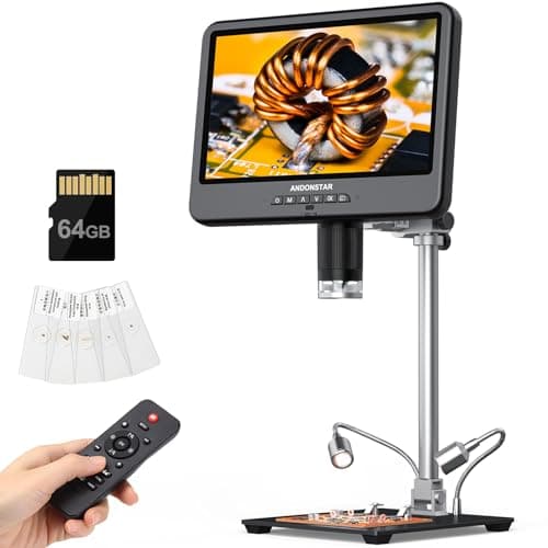 Andonstar 4K 30FPS Digital Microscope with 10.1" Screen, 3840P UHD Video Audio, Pro Boom Arm Stand for Soldering, Electronics Repair, Coin, AD208S-Pro HDMI Electronic Microscope for Adults, 64GB - Image 1