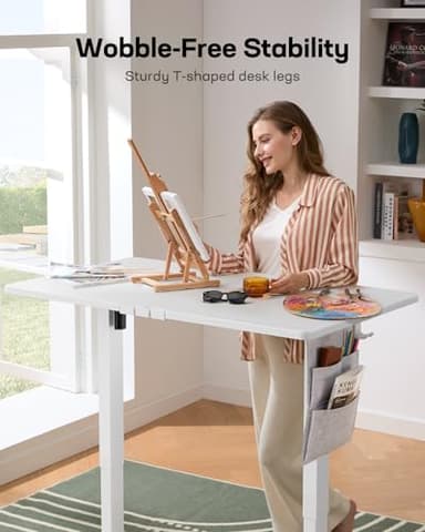 Marsail Standing Desk Adjustable Height,48"*28" Electric Standing White Deskwith Storage Bag,Sit Stand up Deskfor Home Office Writing Computer Table,4 Memory Preset with Headphone Hook,Cable Manager - Image 5
