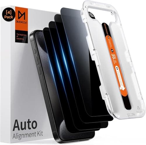DIMONCOAT 4-PACK TOP 9H+ Glass for iPhone 15 Pro Max Privacy Screen Protector [Auto Alignment Kit] [10X Military Protection] UNBREAK Tempered Glass Film for iPhone 15 Pro Max 6.7 inch Case-Friendly - Image 1