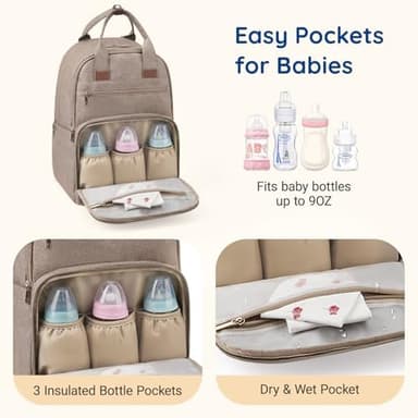 mommore Diaper Bag Expandable Large Baby Bag for 2 Kids/Twins with Wet&Dry Pocket, Travel Diaper Backpack for Mom Dad, Changing Pad, Luggage Strap - Image 5